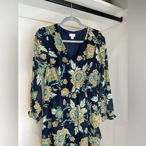 J. Crew Floral Dress in Navy with Green and Yellow
